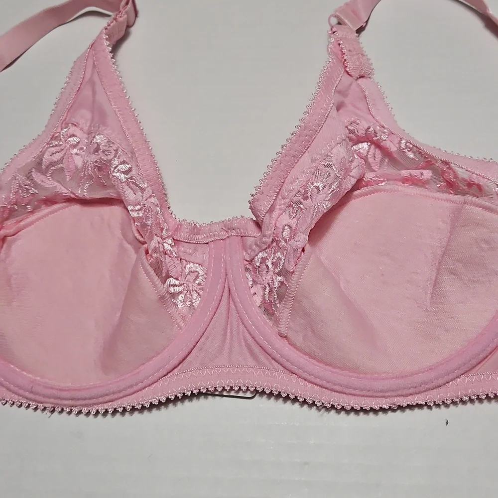 Sexy Elegant Pink Lace Half Padded Push Up Underwire Bra Size 36DD